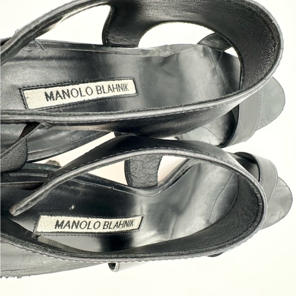 Manolo Blahnik Slingback Leather Peep Toe High Heels - Picture 7 of 14